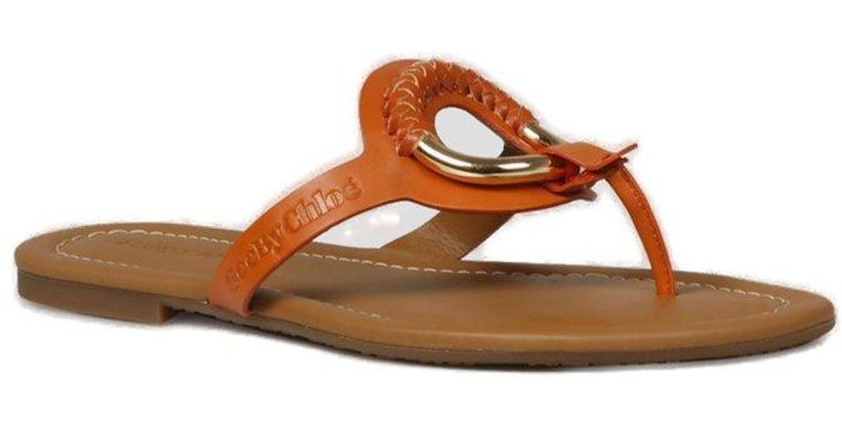 See By Chloé Leather Hana Logo Detailed Sandals in Orange | Lyst UK