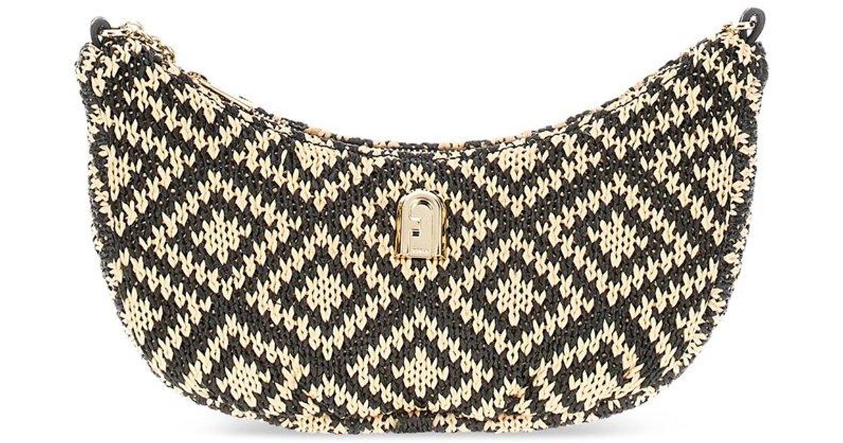 Furla Logo Plaque Woven Crossbody Bag Lyst Australia