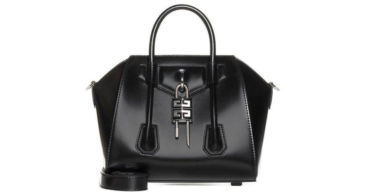 Givenchy Mini Antigona Lock 4G Leather Bag in Black
