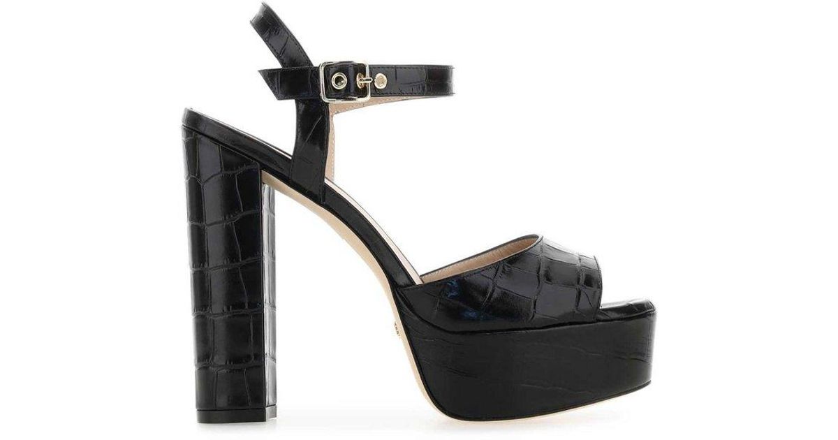 Stuart Weitzman Ryder Embossed Platform Sandals in Black Lyst
