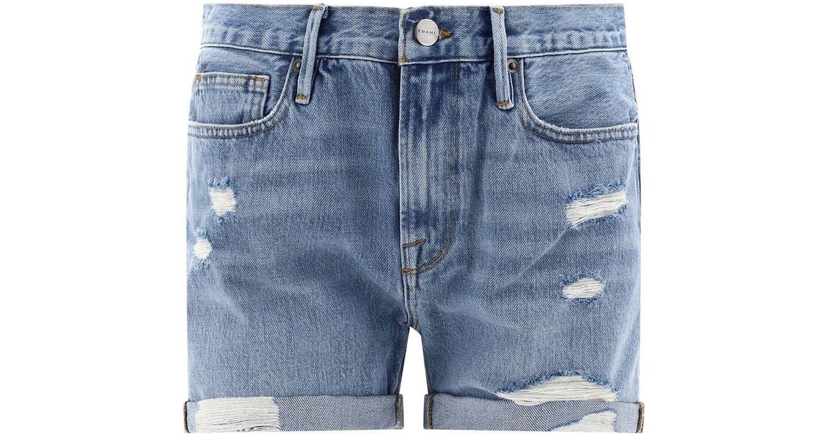 FRAME Le Beau Distressed Denim Shorts 
