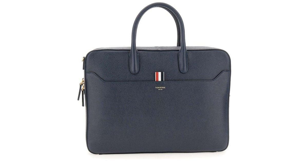 Thom Browne Logo printed Top Handle Laptop Bag in Blue for Men Lyst