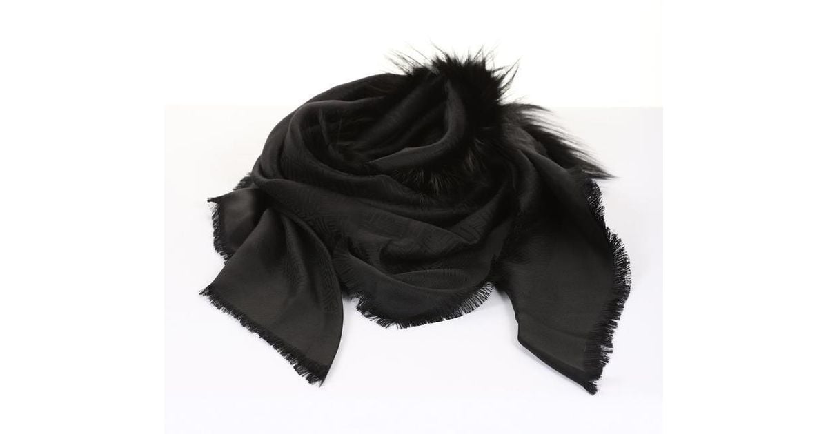 Fendi Silk Fur Trim Shawl in Black - Lyst