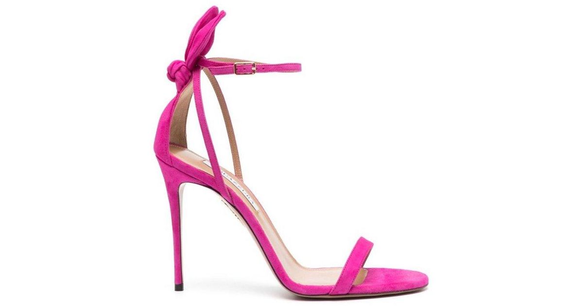 Aquazzura Bow tie Ankle strapp Heeled Sandals in Pink Lyst