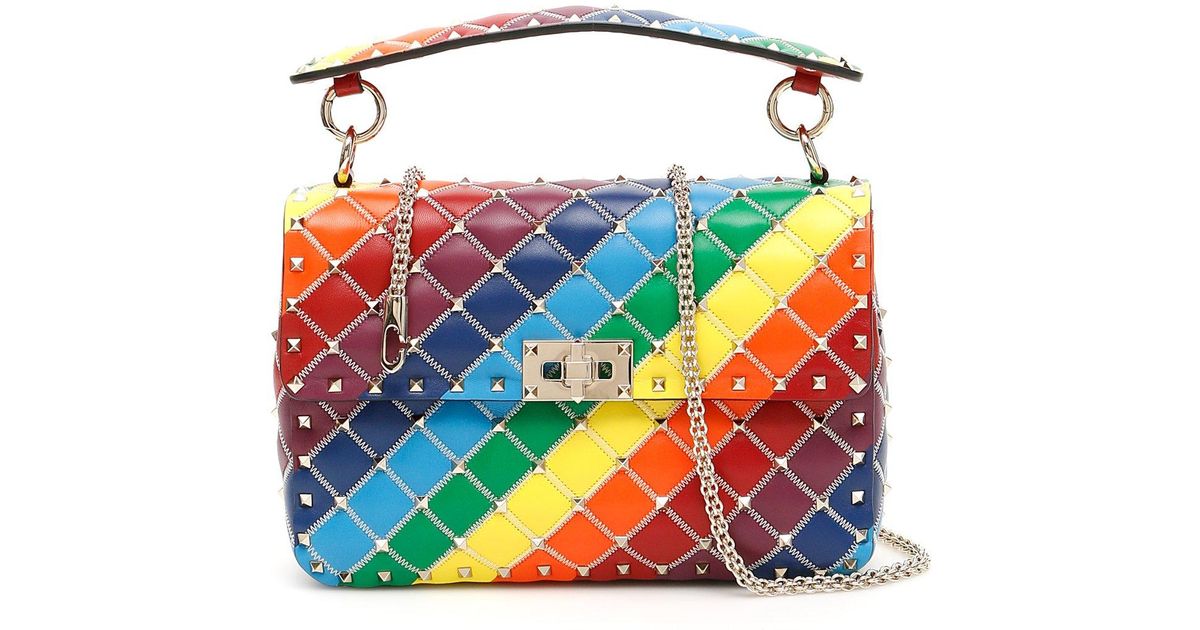 Valentino Leather Valentino Garavani Rainbow Rockstud Shoulder Bag in Blue  - Lyst