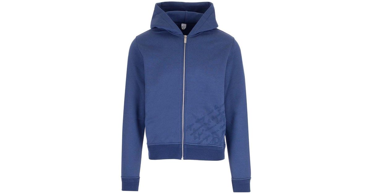 Berluti Embroidered Zip-up Hoodie in Blue for Men | Lyst
