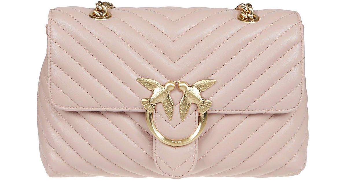 Pinko Leather Logo Plaque Quilted Shoulder Bag in Pink - Lyst