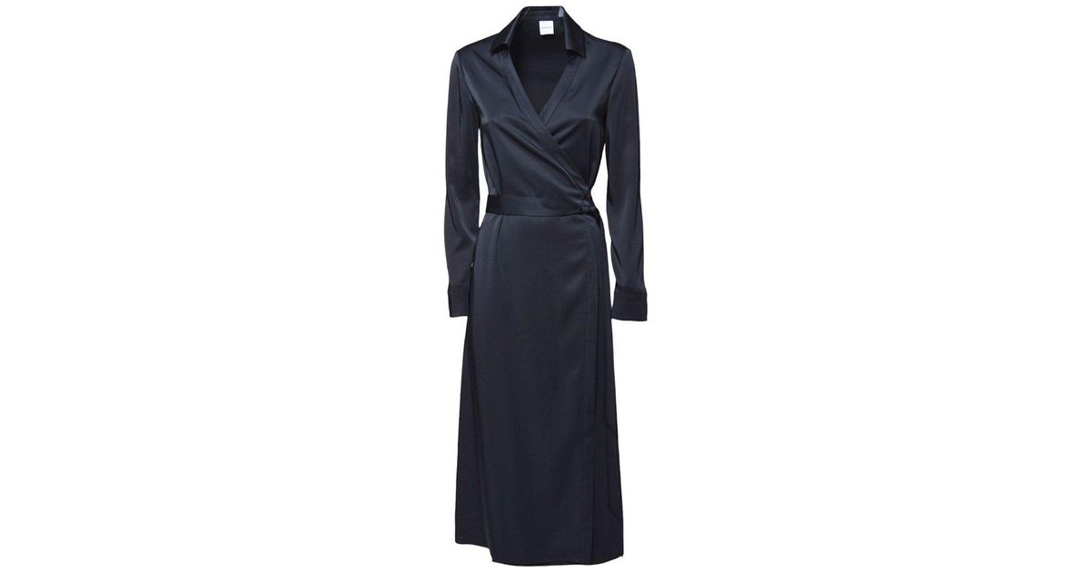 オールインワン・サロペット Aspesi Long Wrap Dress In Blue Satin aspesi-Navy-Satin-Long-Wrap-