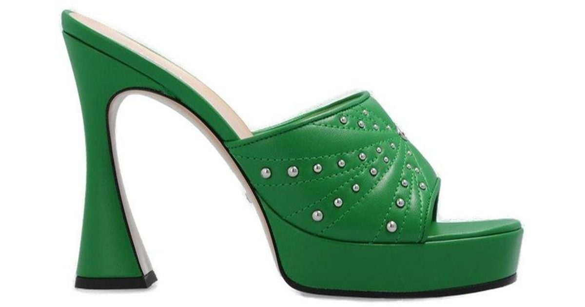 Gucci Studs-embellished Heeled Sandals in Green | Lyst