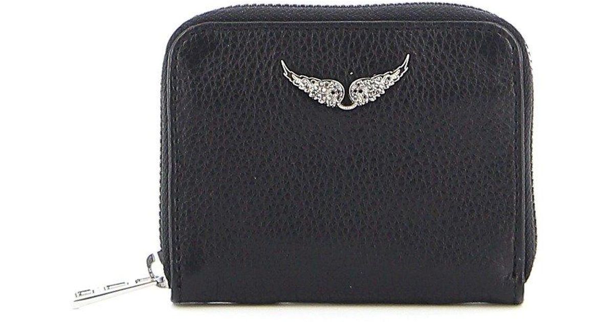 Zadig & Voltaire Leather Wings Plaque Zip-around Wallet in Black | Lyst UK