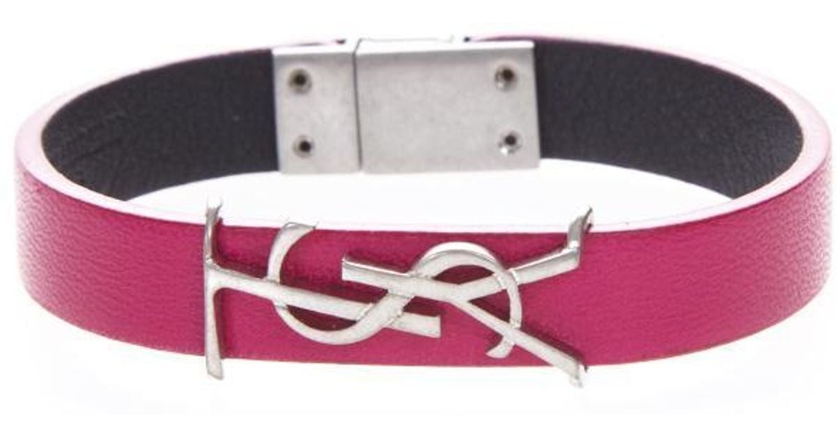Saint Laurent Leather Ysl Bracelet in Pink Lyst