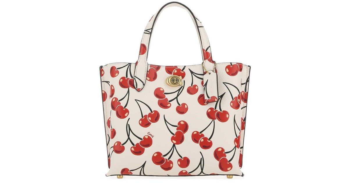 COACH Leather Cherry Print Willow Tote Bag in Red | Lyst Canada