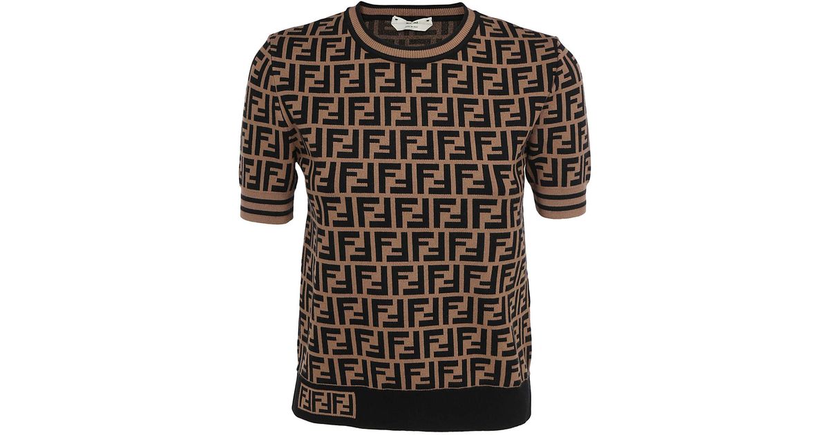 Fendi Synthetic Ff Motif Knitted Top in Brown - Lyst