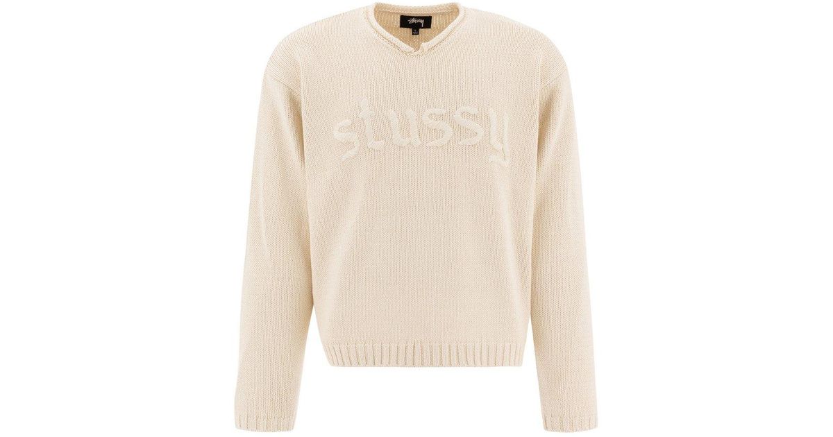 トップス stussy EMBROIDERED V-NECK LOGO SWEATER Stussy Embroidered V-Neck Logo Sweater Brown Men's - SS24 - US