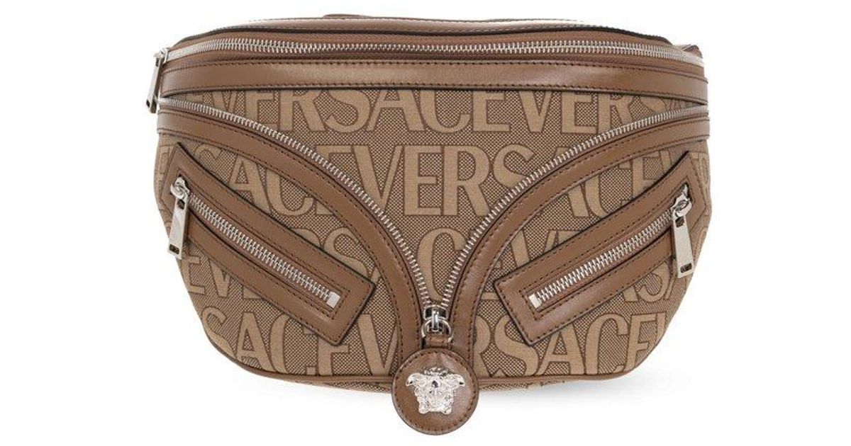 Versace Allover Logo Printed Belt Bag in Brown for Men | Lyst