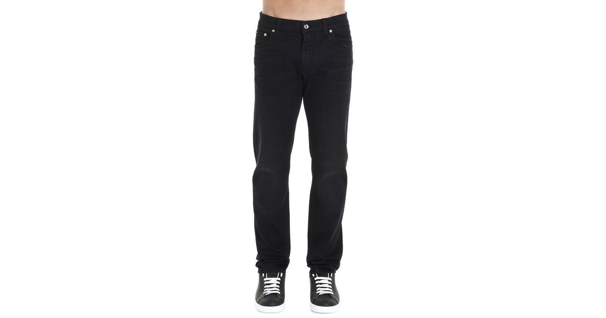 Dolce & Gabbana Denim Logo Straight Leg Jeans in Black for Men - Lyst
