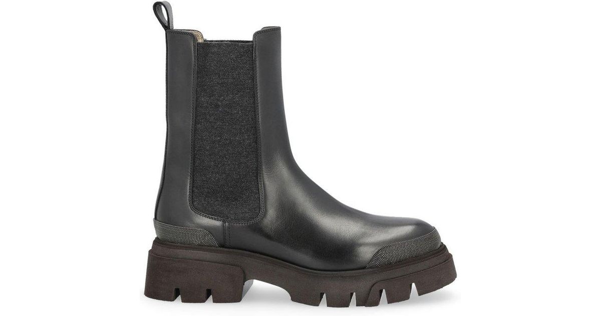 Brunello Cucinelli Leather Precious Detailed Matte Chelsea Boots in ...