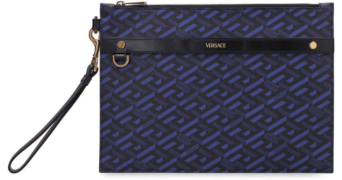 Versace Logo Detailed Zipped Clutch Bag in Blue for Men Lyst