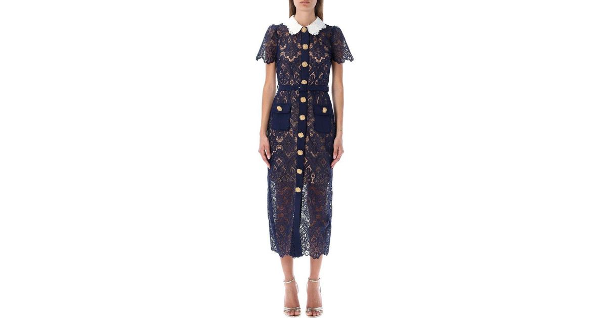 ワンピース Self-Portrait MIDI DRESS Self-Portrait Floral Guipure Midi Dress in Blue | Lyst