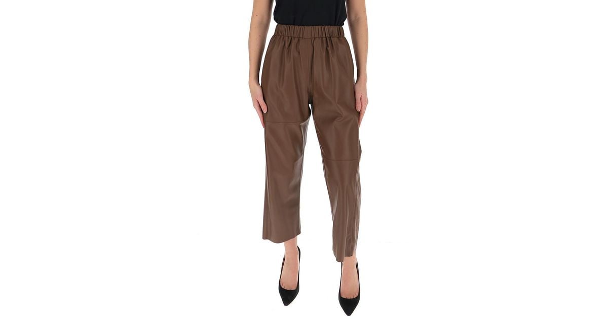 MM6 by Maison Martin Margiela Cropped Leather Pants in Brown - Lyst