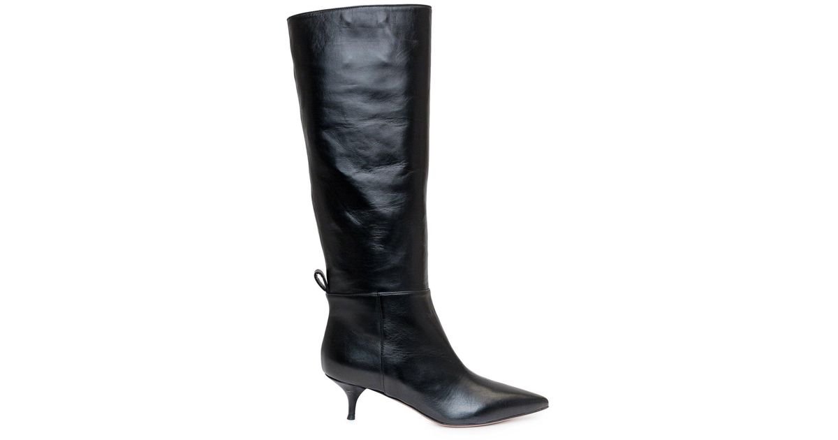 Leather Kitten Heel Knee-high Boots 