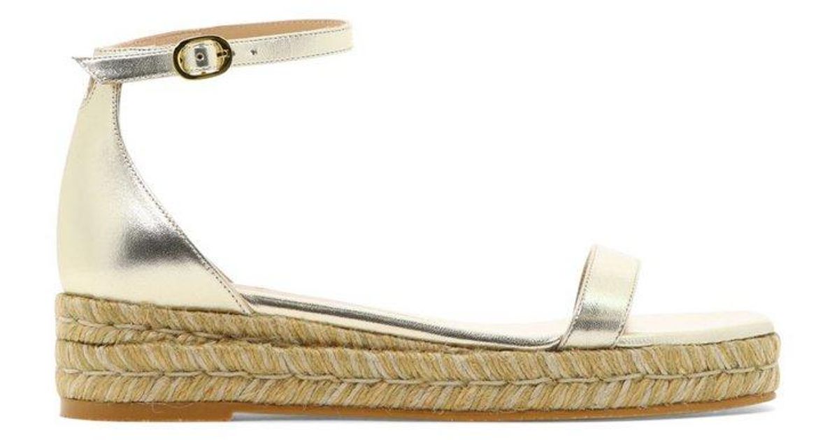 Stuart Weitzman Leather Nudist Curve Espadrille Sandals in Gold