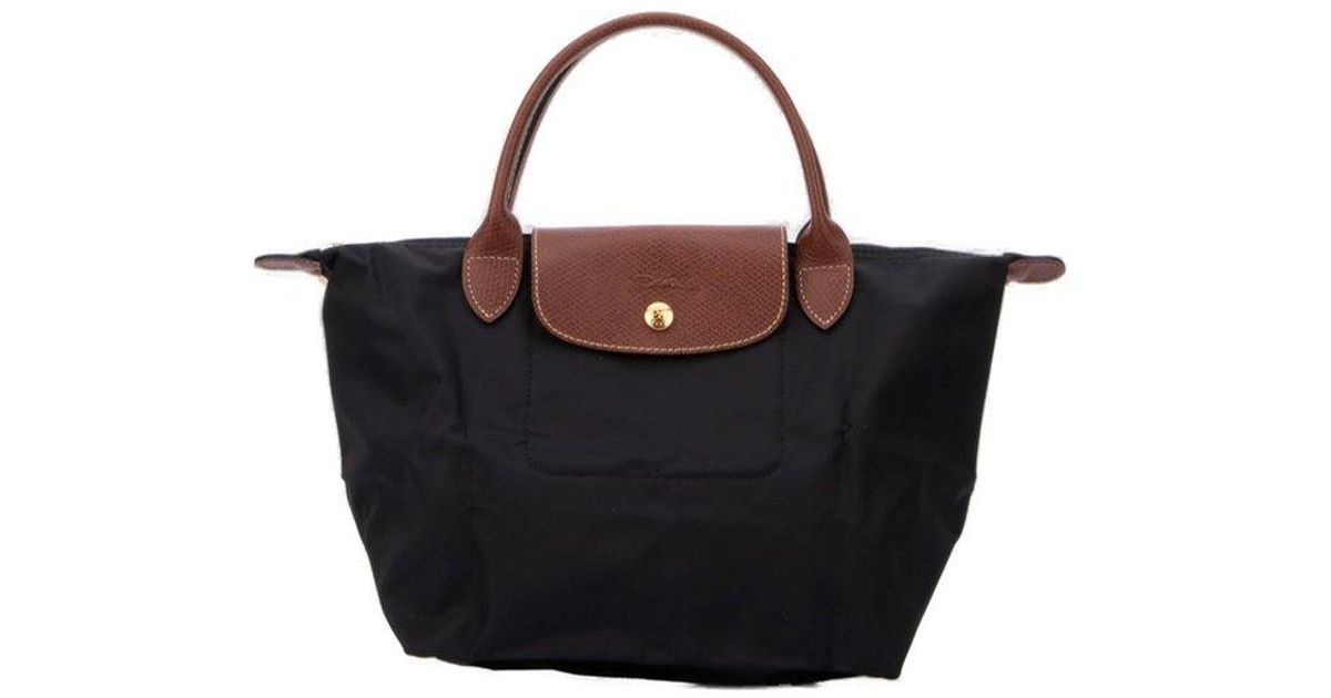 Longchamp Leather Le Pliage Folding Tote Bag in Black | Lyst