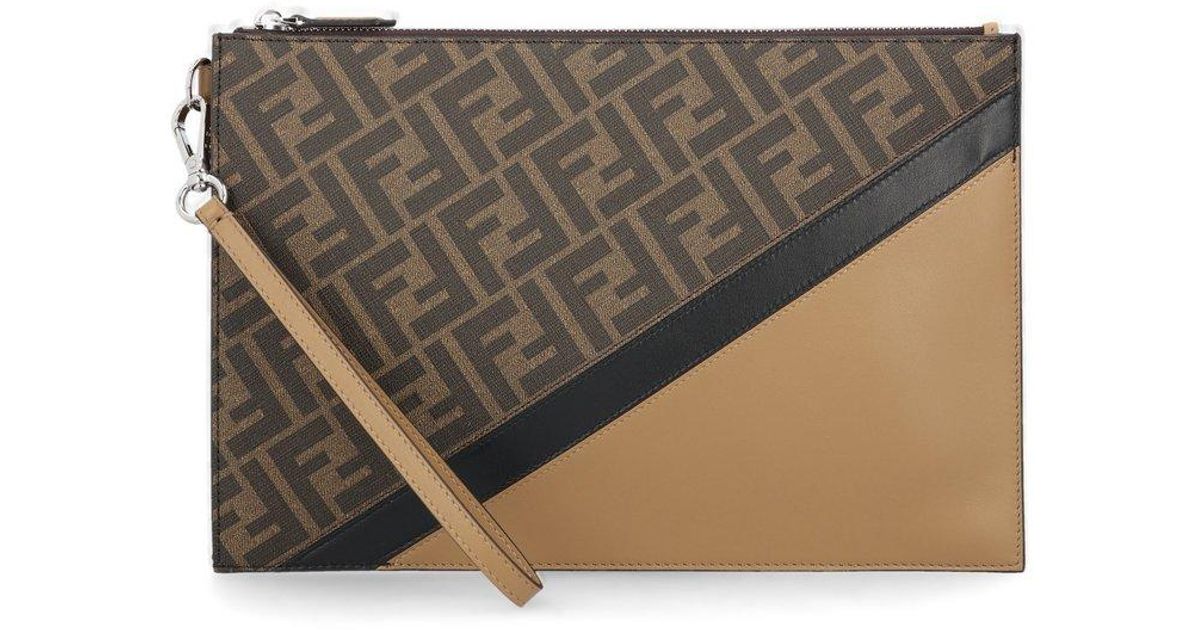 Fendi Logo detailed Diagonal Zipped Pouch in Metallic for Men