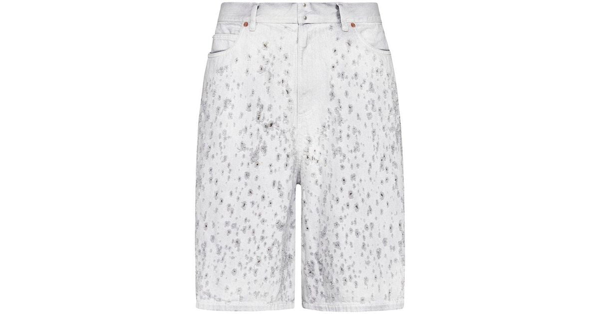 Mens white distressed denim sales shorts