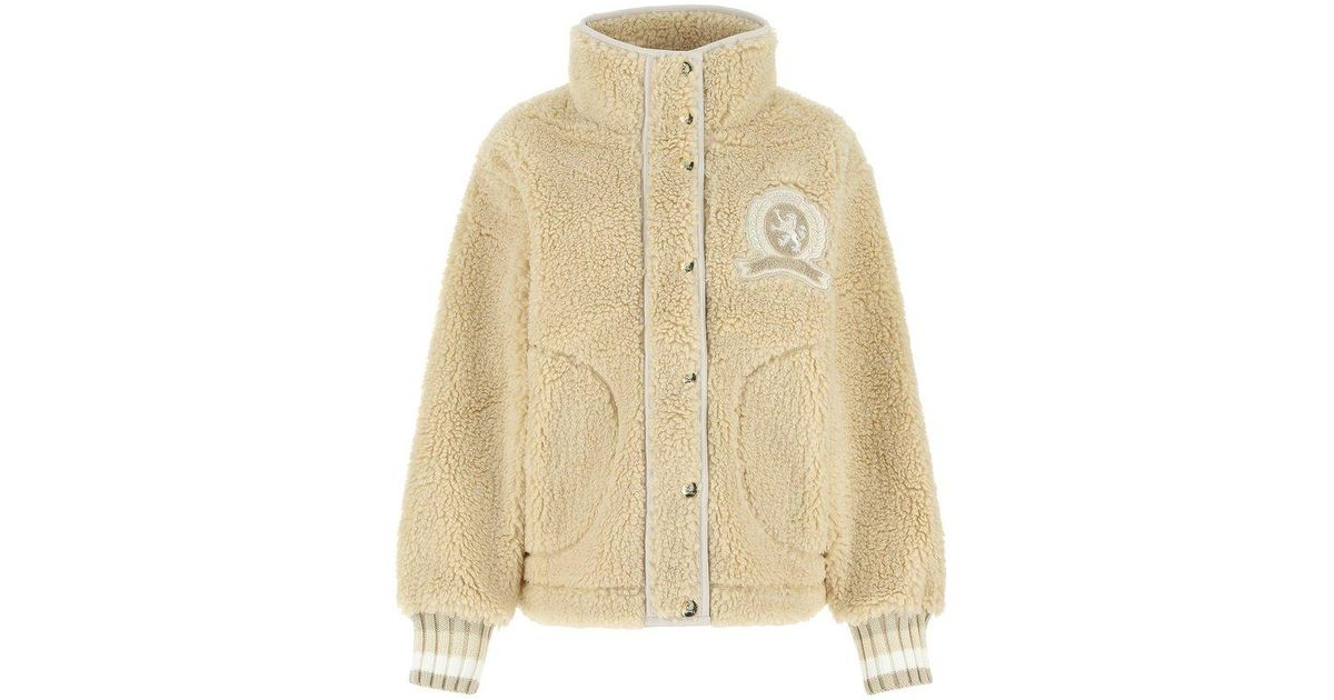 romantisk Diverse penge Tommy Hilfiger Crest Faux Fur Varsity Jacket in Natural | Lyst