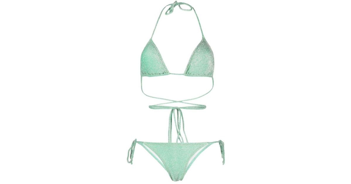 Reina Olga Triangle Glitter Bikini Set in Green Lyst