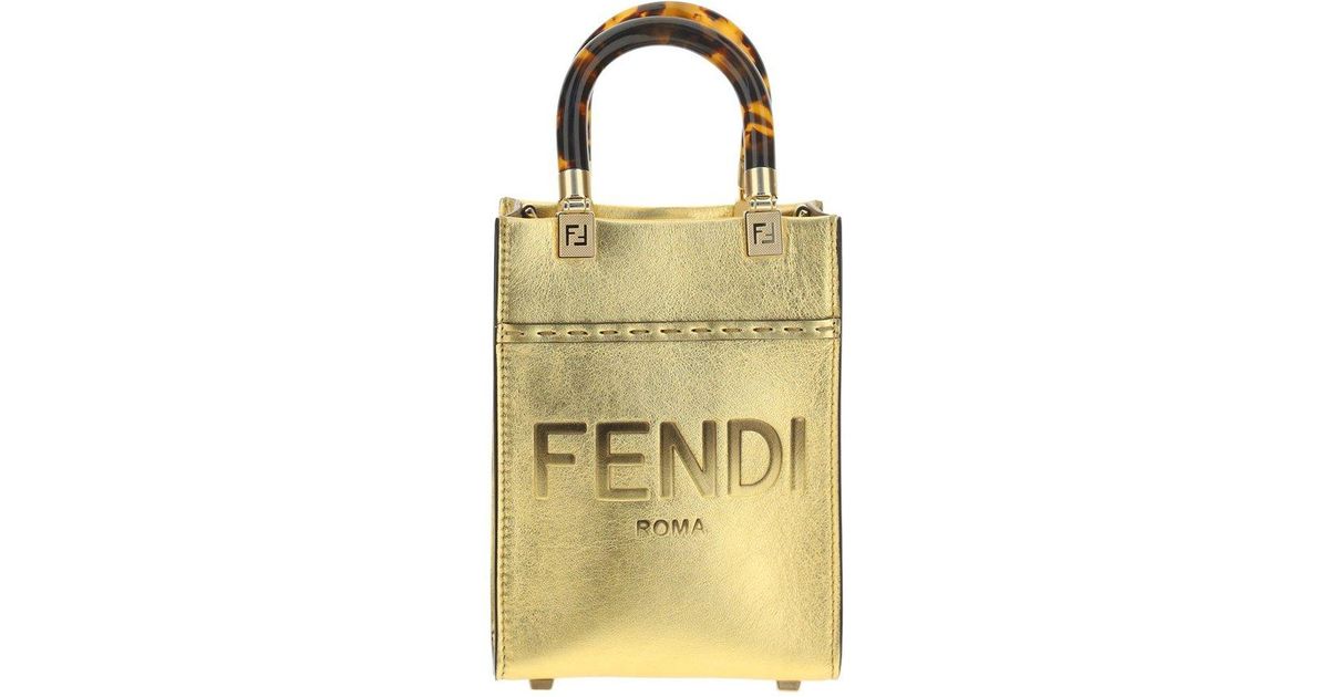Fendi Leather Logo Sunshine Mini Tote Bag in Gold (Metallic) | Lyst UK