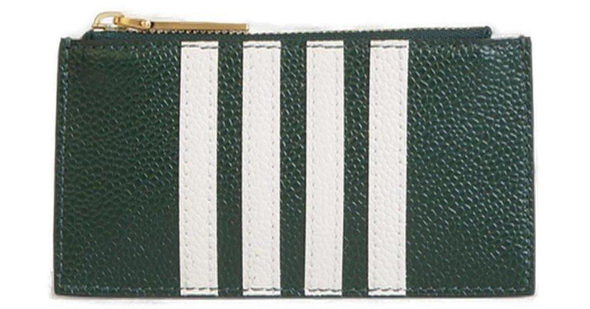 Thom Browne Logo Printed Zipped Card Holder in Green for Men Lyst