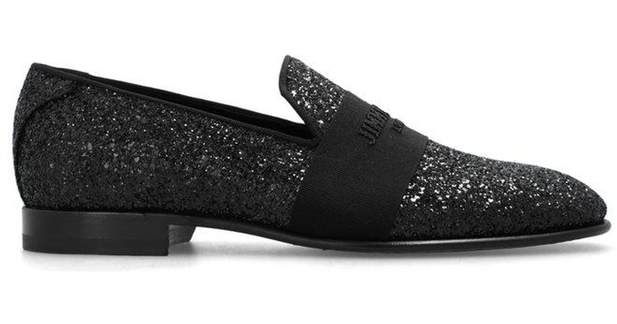 Jimmy Choo Thame Glitter Slip On Loafers In Black For Men Lyst