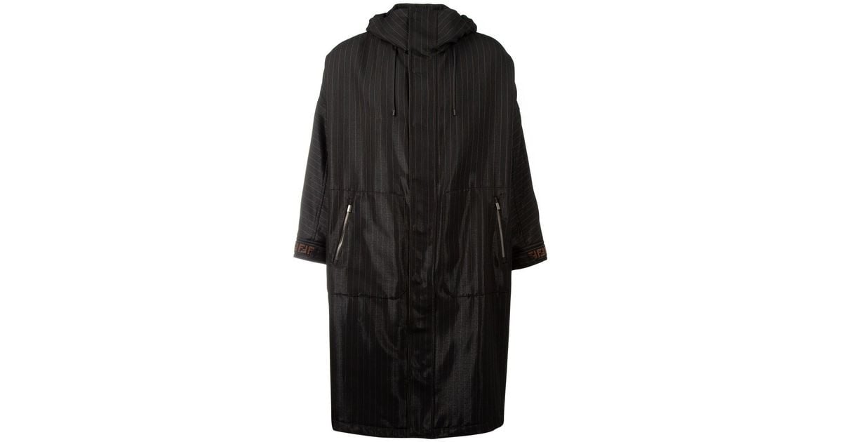 Fendi Wool Hooded Coat in Black for Men - Lyst