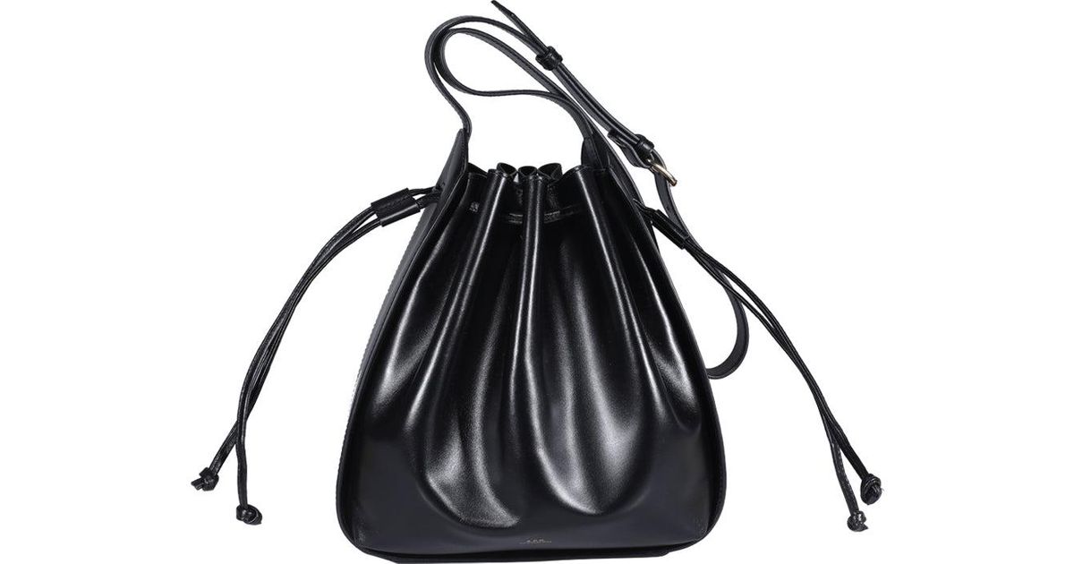 A.P.C. Leather Courtney Drawstring Bucket Bag in Black - Lyst