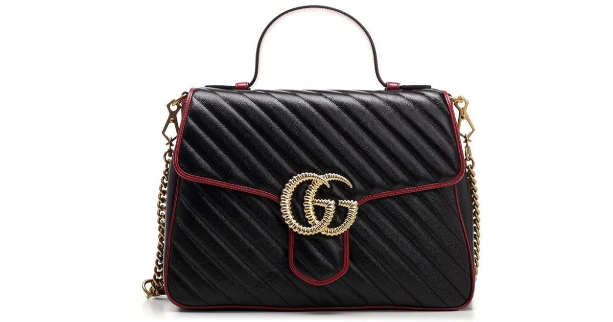 Gucci GG Marmont Medium Top Handle Tote Bag in Black | Lyst