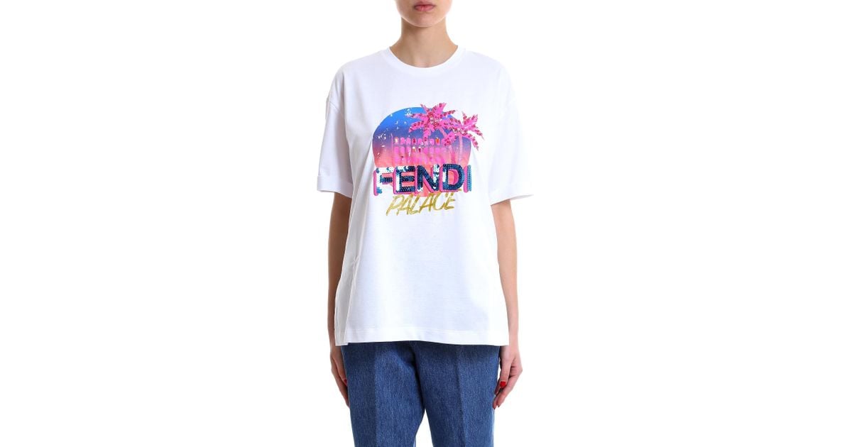Fendi Cotton Palace T-shirt in White - Lyst