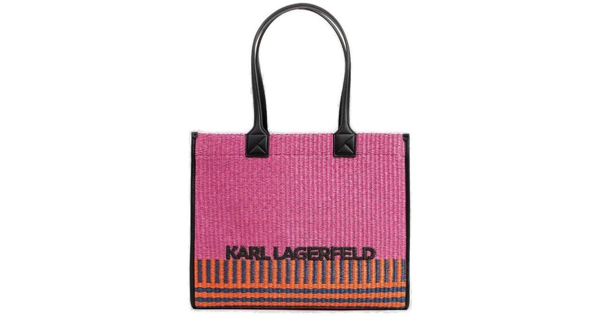 Karl Lagerfeld Logo Embroidered Woven Tote Bag | Lyst
