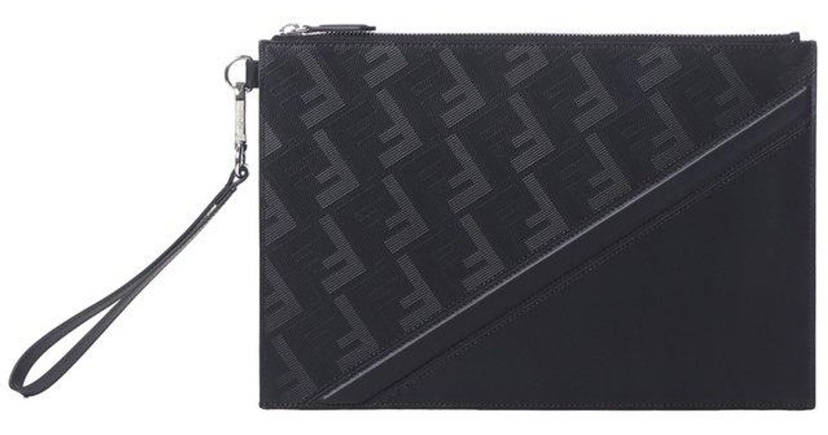 FF Fendi Shadow Flat Pouch - Black leather pouch