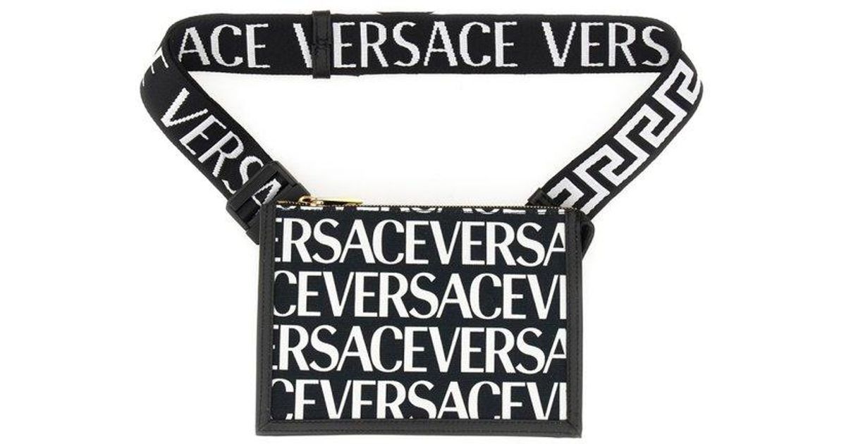 Versace Allover Logo Printed Zipped Belt Bag in White for Men Lyst