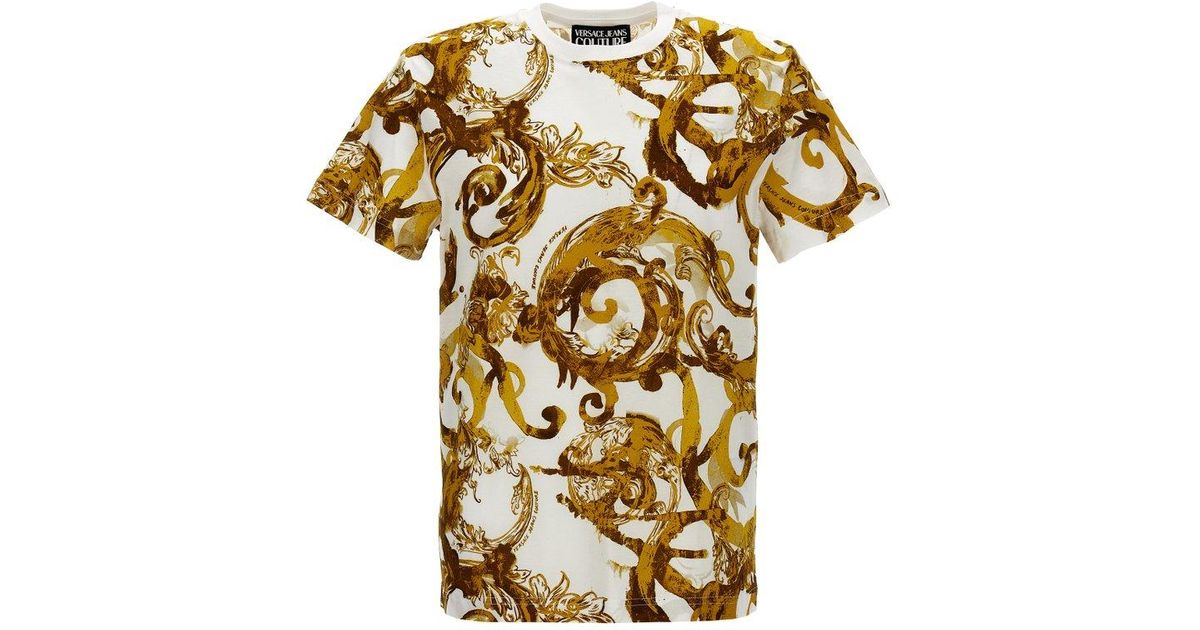 Versace Jeans Couture Baroque Print Crewneck T shirt in Metallic