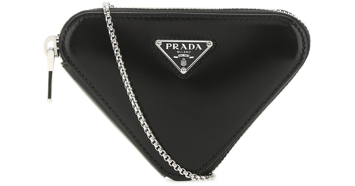 Prada, Bags, Prada Brushed Leather Triangle Mini Pouch