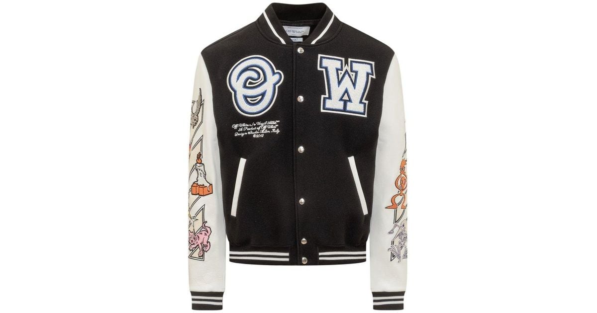 Off White c o Virgil Abloh Black Club Patch Varsity Jacket for men