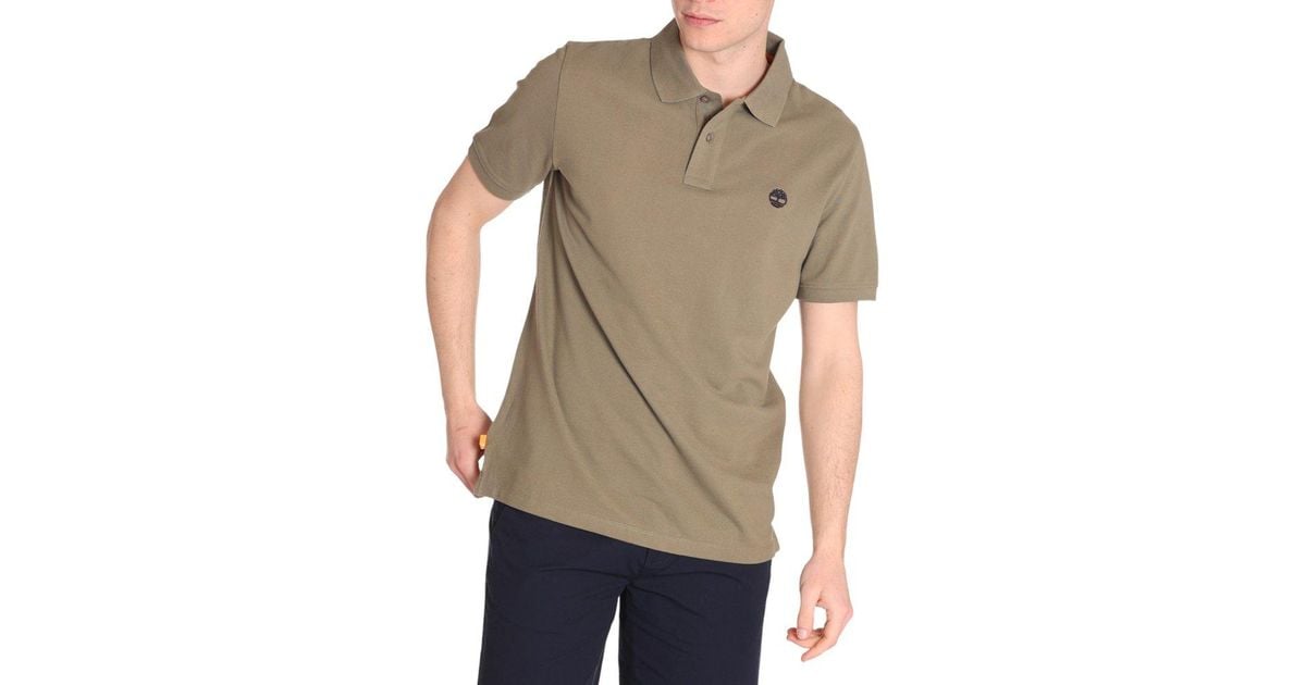 Timberland Logo Embroidered Short Sleeved Polo Shirt in Natural