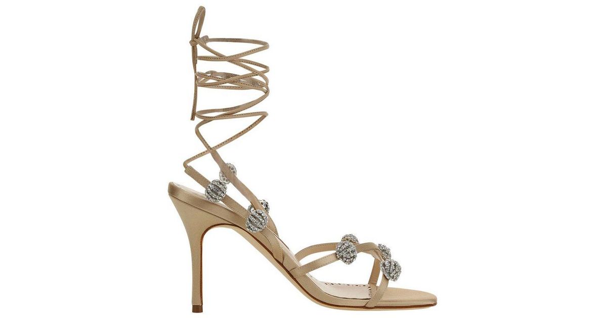 Manolo Blahnik Elsaka Embellished Strappy Sandals in Metallic | Lyst