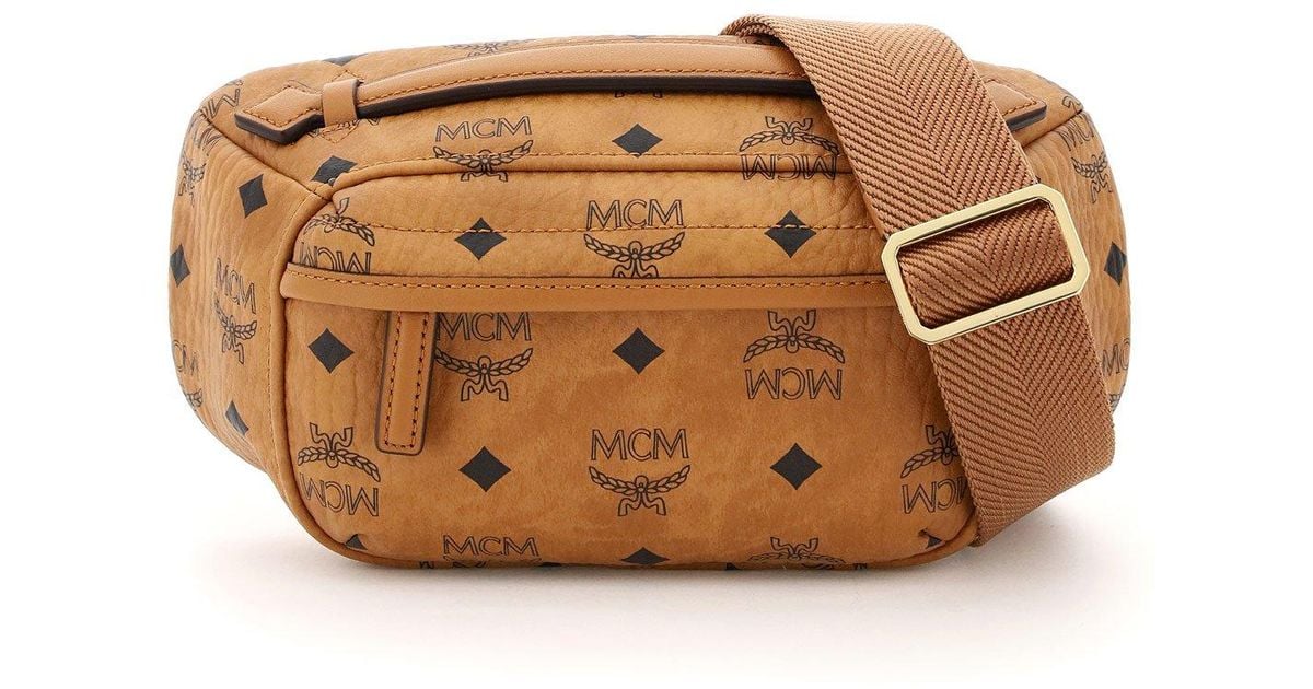 MCM Leather Logo Print Crossbody Bag in Brown Lyst