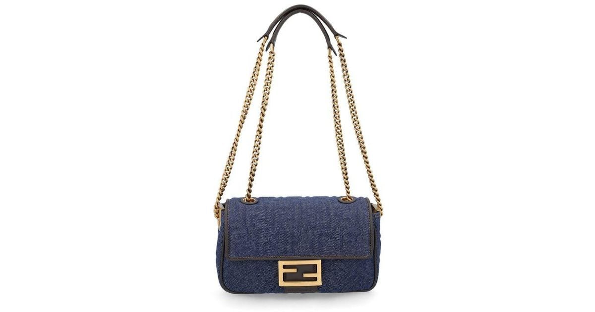 Fendi Baguette Chain Midi Denim Shoulder Bag in Blue Lyst