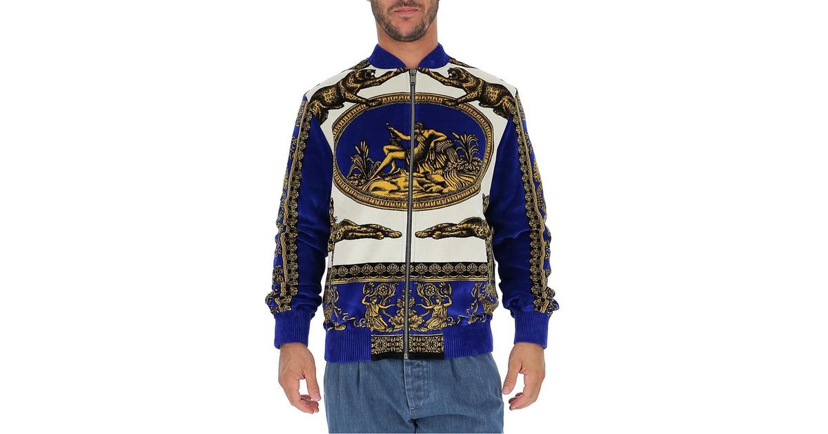 Versace Baroque Velvet Bomber Jacket in Blue for Men Lyst