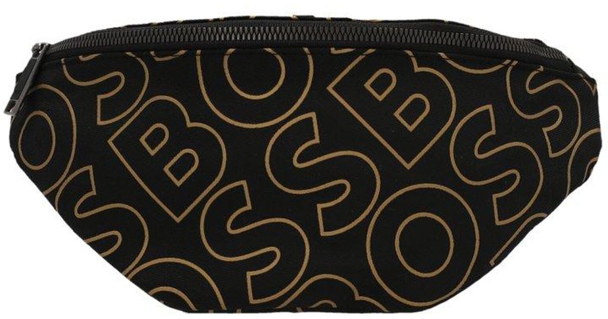 BOSS by HUGO BOSS Synthetic Allover Logo Printed Belt Bag in Black for